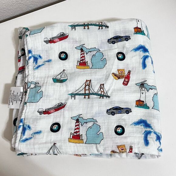 Little Hometown Michigan Baby Muslin Bamboo Swaddle Receiving Blanket Lovey - Picture 10 of 10